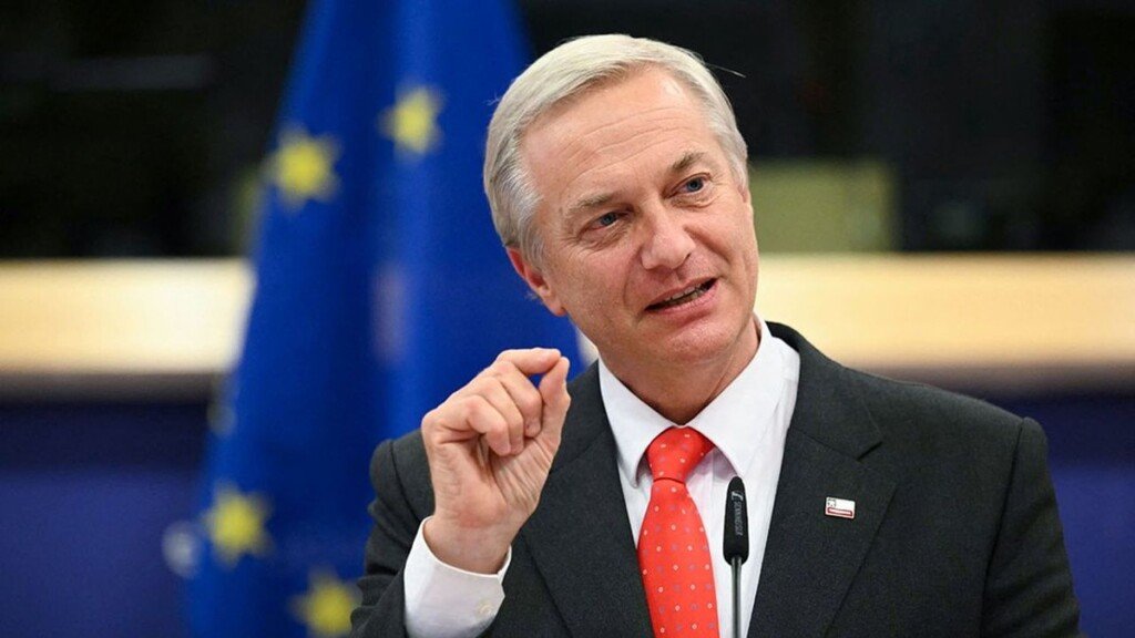 Chile's President-elect Jose Antonio Kast delivers a speech during a Transatlantic Summit at The European Union (EU) Headquarters in Brussels on February 3, 2026. (Photo by NICOLAS TUCAT / AFP)