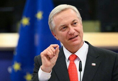 Chile's President-elect Jose Antonio Kast delivers a speech during a Transatlantic Summit at The European Union (EU) Headquarters in Brussels on February 3, 2026. (Photo by NICOLAS TUCAT / AFP)